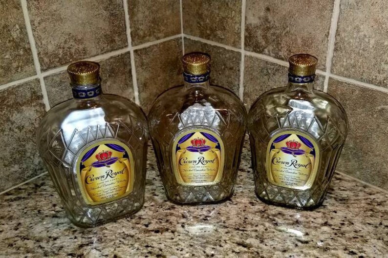 Clean Crown Royal Whiskey Bottles with Lids. 1L Set of 3 - Empty