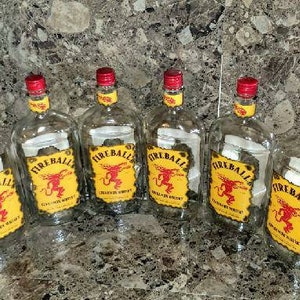 Set of 6- (750ML) Empty, Glass,clean Fireball Whiskey Bottles With Lids ...