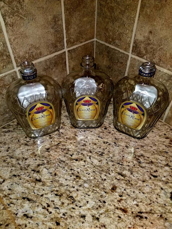 Clean Crown Royal Whiskey Bottles with Lids. 1L Set of 3 - Empty