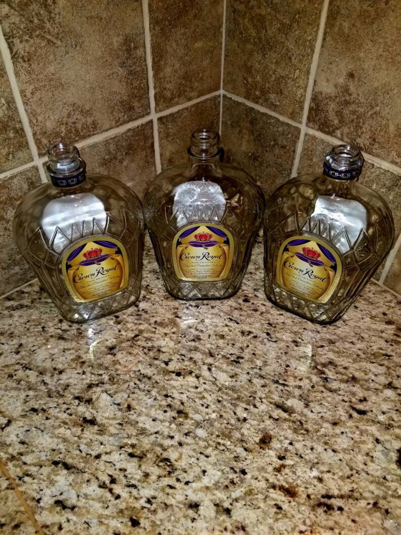 Clean Crown Royal Whiskey Bottles with Lids. 1L Set of 3 - Empty