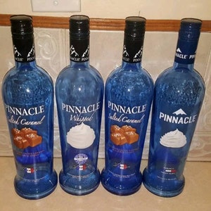 Set of 4 - Empty Pinnacle Whipped & / or Salted Carmel Vodka Liquor bottles With Lids.