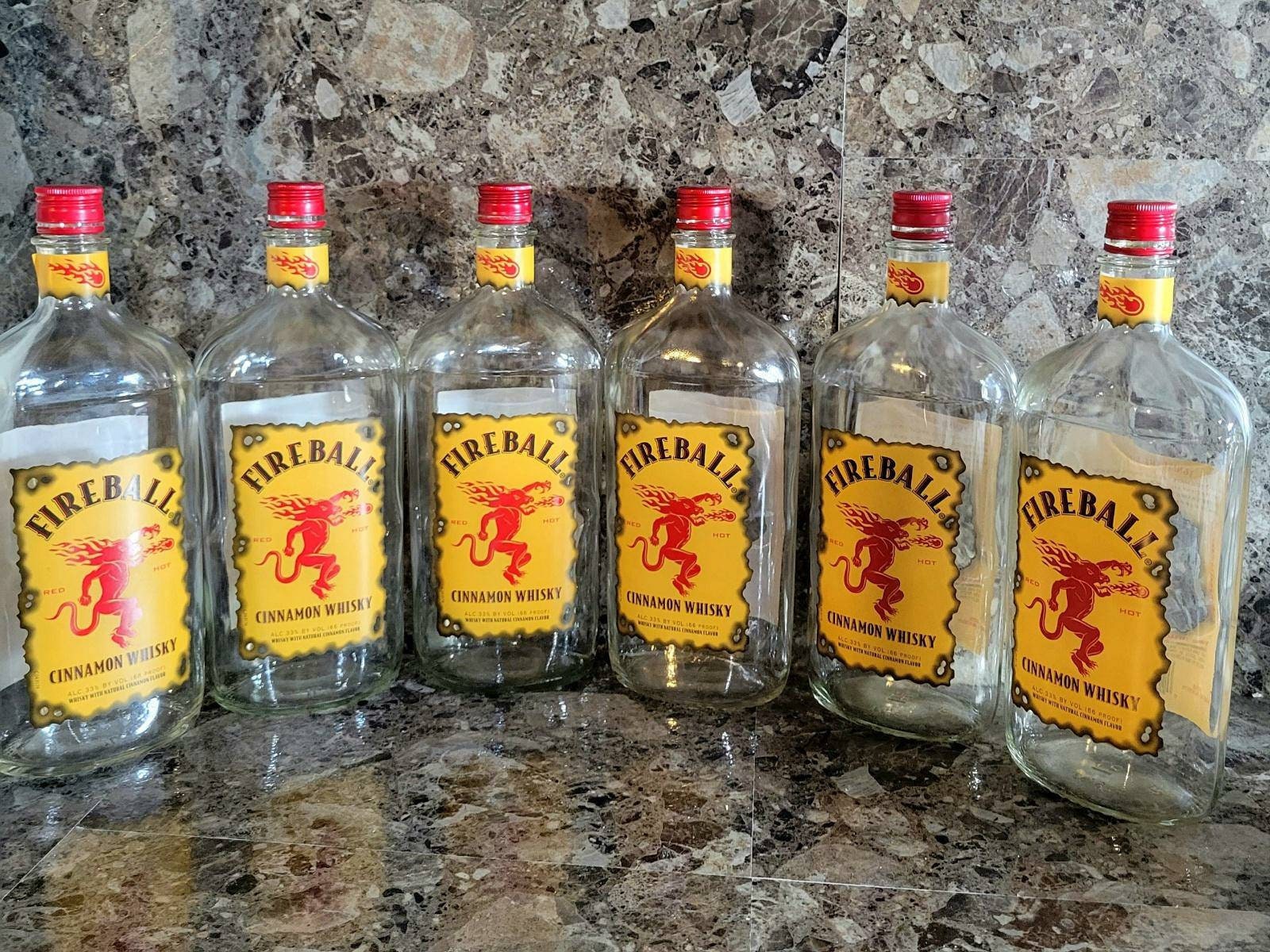 Set of 6- (750ML) Empty, Glass,clean Fireball Whiskey Bottles With Lids ...