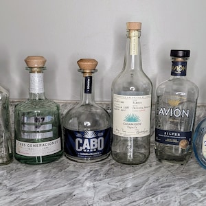Set  of 6 - Empty Tequila Bottles with Cork Lids