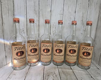 6 - Empty Titos Vodka Liquor bottles with Lids