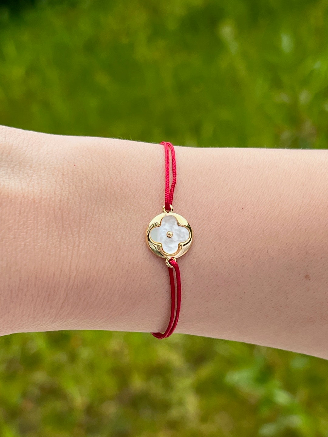 Red String Bracelet With Clove and Mother of Pearl Charm for Protection & Good Luck Friendship