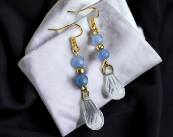 Gold plated earrings with hanger and blue beads