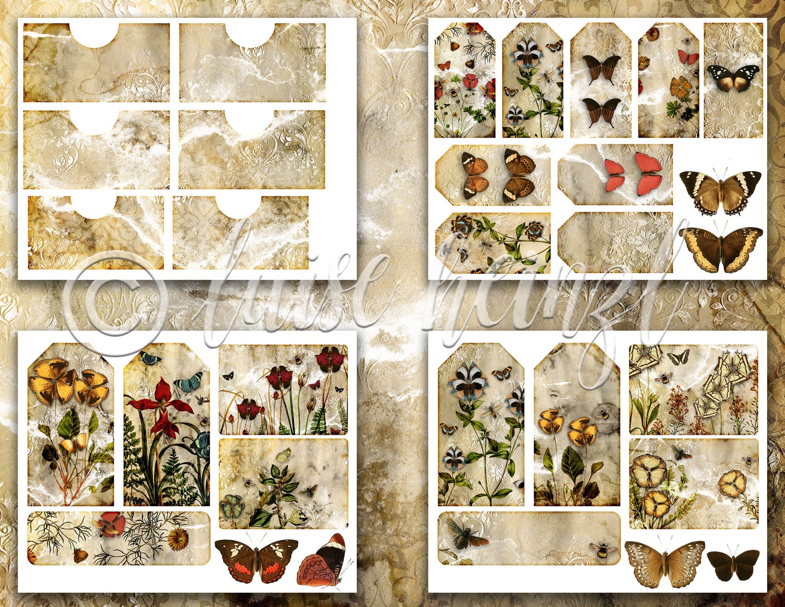 Junk Journal Ephemera Pack Butterfly Flowers, Digital Printable Sheets ...