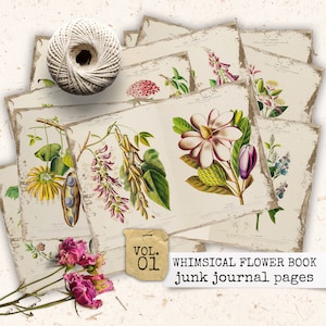 vintage floral book pages for junk journals, digital download flower collage sheets, paper crafting, DIY journal pages, instant download