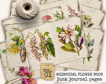 vintage floral book pages for junk journals, digital download flower collage sheets, paper crafting, DIY journal pages, instant download