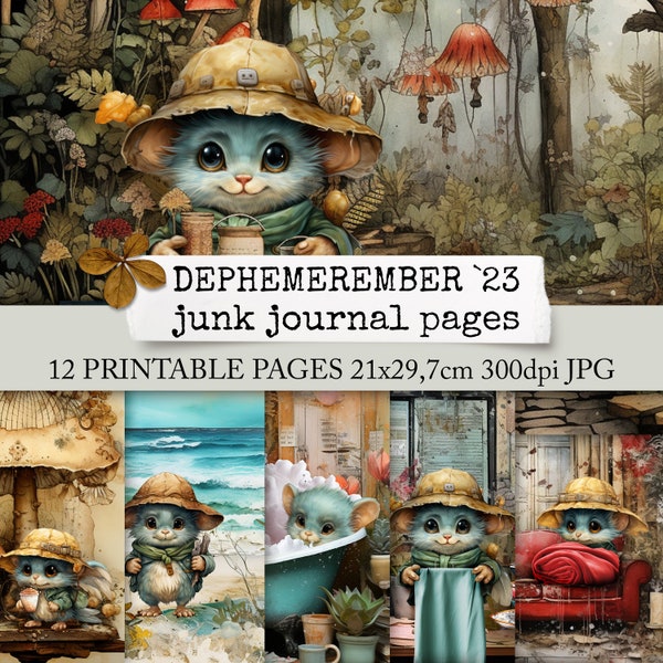 DEPHEMEREMBER 2023 junk journal Seiten, digitales Papier zur Youtube Dezember Serie "dephemerember" - Ephemera Inspiration für dein journal