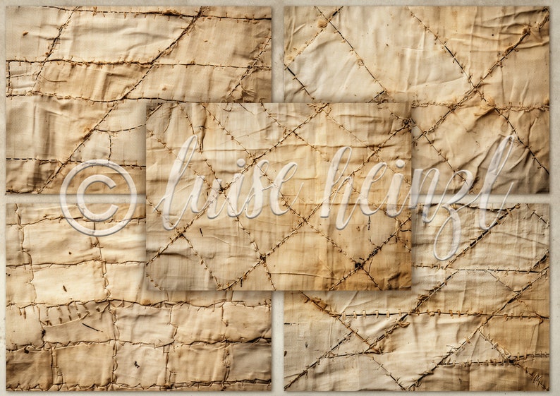 STITCHED sewn junk journal pages, old repaired fabrics, vintage textile background pages for junk journals, collage sheets 21x29.7 image 3