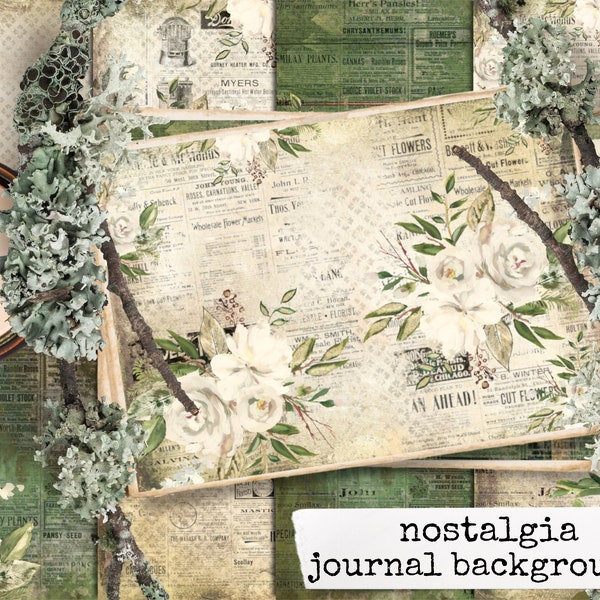 nostalgia vintage botanical background pages for junk journals, scrapbook, card making and other paper craft projects