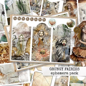 GRUNGY FAIRIES junk journal ephemera pack, digi sheets fairy, instant digital download printable collage sheets for journal, & scrapbook