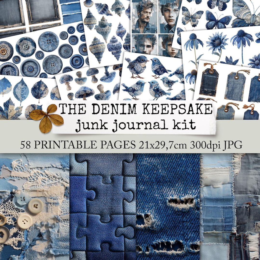 THE DENIM KEEPSAKE - Junk Journal Kit, Jeans Pages and Ephemera ...
