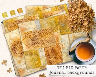 tea bag paper for junk journal, scrapbook, handmade notebooks, digital download, digital paper, collage sheets, tea dyed journal backgrounds