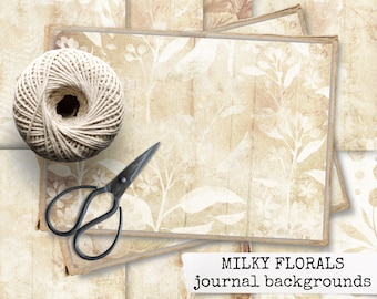 MILKY FLORALS Junk Journal Seiten druckbares Kit, Blumen und Blätter Journal Seiten digitaler Download, Collage Papiere, sofortiger Download