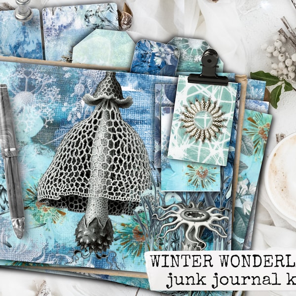 winter wonderland junk journal kit, paper sheets & ephemera, collage sheets for junk journal, card making, scrapbooking, paper crafting