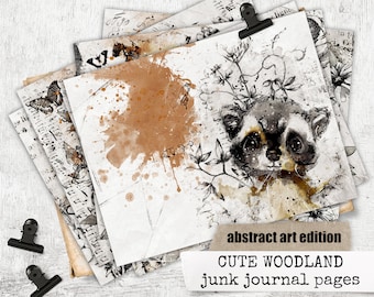 CUTE WOODLAND junk journal kit, papier download, wald tiere, seiten herstellung von notizbüchern, tagebüchern, scrapbooks, journals 8,5x11
