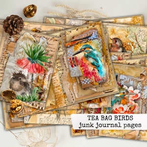 TEA BAG BIRDS Birds Junk Journal Kit, Thème oiseaux imprimable, Junk Journal Pack, Scrapbooking Journal, Journal Kit, 21x29.7