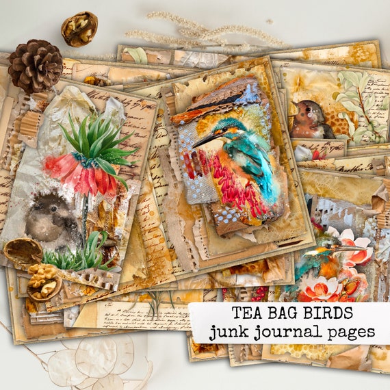 Birds Junk Journal Kit, Tea Bag Birds, Birds Theme Printable, Junk Journal  Pack, Scrapbooking Journal, Journal Kit, Craft Kit, DIY Kit 