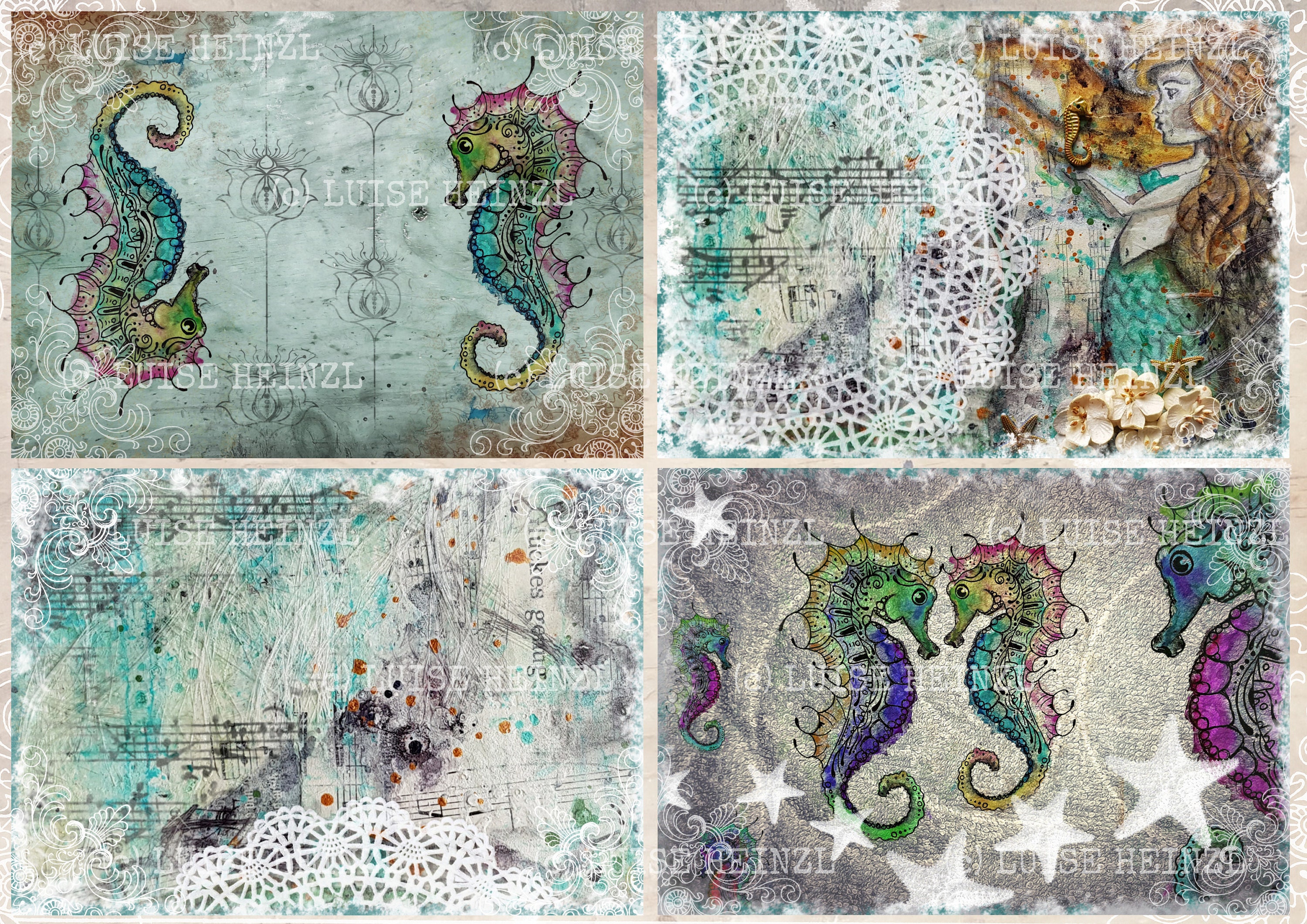MERMAID SEAHORSE Printable Seahorse Printable Digital Junk - Etsy
