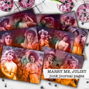 boho junk journal pages marry me Juliet, instant digital download printable collage sheets for journal, diary & scrapbook 8.5x11