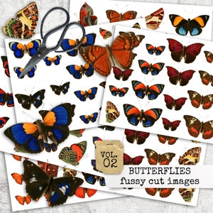 BUTTERFLIES FUSSY CUT Schmetterlinge Ausschneidebogen, Collage Papier, vintage Schmetterling Ephemera, fussy cut Junk Journal 21x29,7
