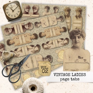 vintage ladies page tabs side tabs, vintage women, journaling ephemera, vintage ephemera for junk journals, digital ephemera 8.5x11