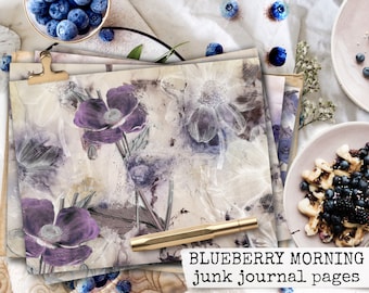 BLUEBERRY MORNING papel de diario basura imprimible, descargar diario de páginas teñidas ecológicas, collage y álbum de recortes, cuadernos, mapas 8.5x11