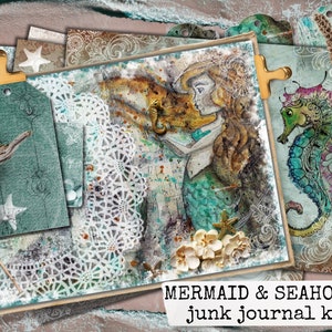 MERMAID SEAHORSE printable, seahorse printable, digital junk journal, seahorse mermaid digital printable junk journal kit 21x29,7