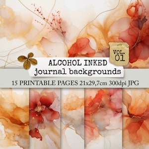 ALCOHOL INKED junk journal backgrounds, vibrant pages with alcohol ink, digital prints ink, paper for collage, crafting, notebooks 21x29,7