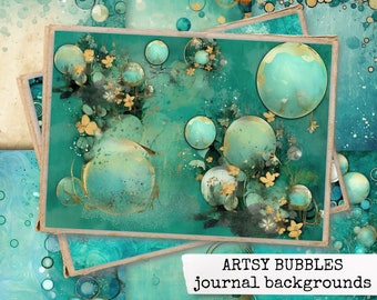 ARTSY BUBBLES Ocean Water Sea Junk Journal Pages, Journal Pages Digital Download, Beach Collage Papers, Instant Download A4