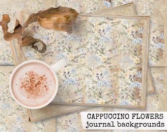 CAPPUCCINO FLOWERS diario basura Papel de fondo, collage Papel basura jounal, collage art, collage Papel imprimible, descarga digital