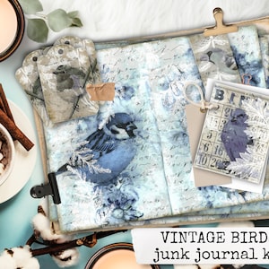 VINTAGE BIRDS Junk Journal Kit Pássaros vintage para impressão, papel digital para baixar para junk journal, diário, álbum de recortes 8,5x11