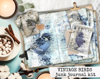 vintage birds digital printable junk journal kit, instant download printable collage sheets, ephemera for junk journals & scrapbook