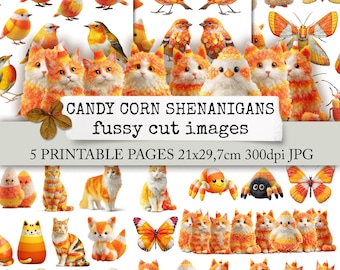 CANDY CORN SHENANIGANS fussy cut ephemera pack, sweet candy corn animals and creatures for junk journal, scrapbook, notebooks and cards