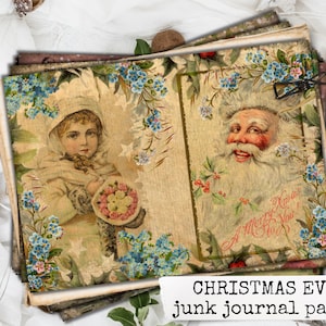 Papier cyfrowy w wigilię Bożego Narodzenia, świąteczny dziennik śmieciowy. Papier świąteczny, papier do scrapbookingu świąteczny 8,5x11