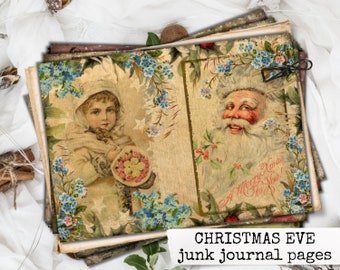 Papel digital de Nochebuena, Christmas Junk Journal. Papel de Navidad, Papel de Álbum de Recortes de Navidad 8,5x11