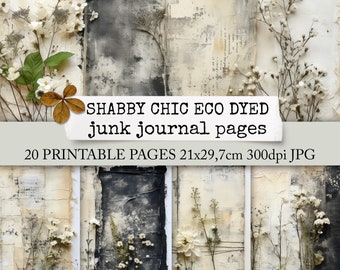 SHABBY CHIC eco dyed junk journal pages, dried botanicals, neutral background pages for junk journals, collage sheets 21x29,7