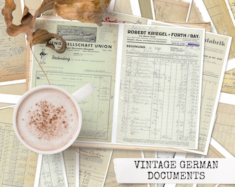 vintage german documents, ledger paper, digital printable paper for junk journal, scrapbook, notebook, collage sheet, vintage paper download