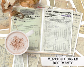 VINTAGE GERMAN DOCUMENTS, deutsche Dokumente junk journal basics, Papier für Scrapbook, Basteln, Collagepapier digital Download 21x29.7