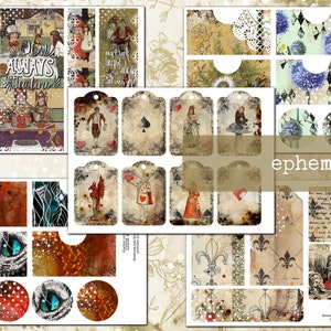 Alice in Wonderland Junk Journal Kit, Digital Printable Kit, Collage ...
