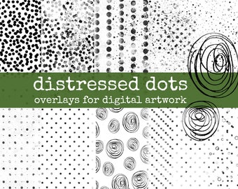 distressed dots digital stamps, photoshop overlay, cliparts for digital designers, junk journals, gluebooks, bullet journal & scrapbook