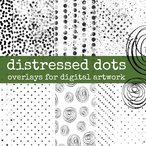 distressed dots digital stamps, photoshop overlay, cliparts for digital designers, junk journals, gluebooks, bullet journal & scrapbook