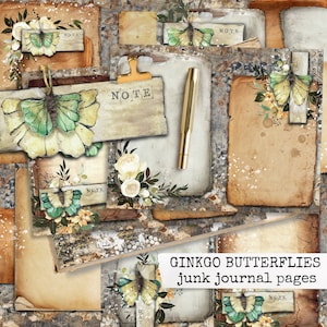 GINKGO BUTTERFLIES, ginko Schmetterlinge, Junk Journal Papier, digitaler Download, mixed media Papier zum Ausdrucken 8,5x11