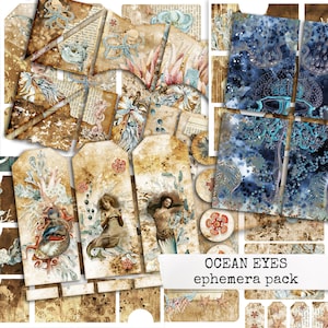 OCEAN EYES sirènes vintage Seahorse Junk Journal Ephemera, éphémère numérique à télécharger et imprimer DIN A4