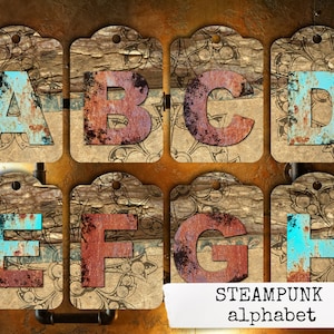 steampunk ephemera for junk journals, steampunk alphabet, digital printable junk journal kit, scrapbooking ephemera