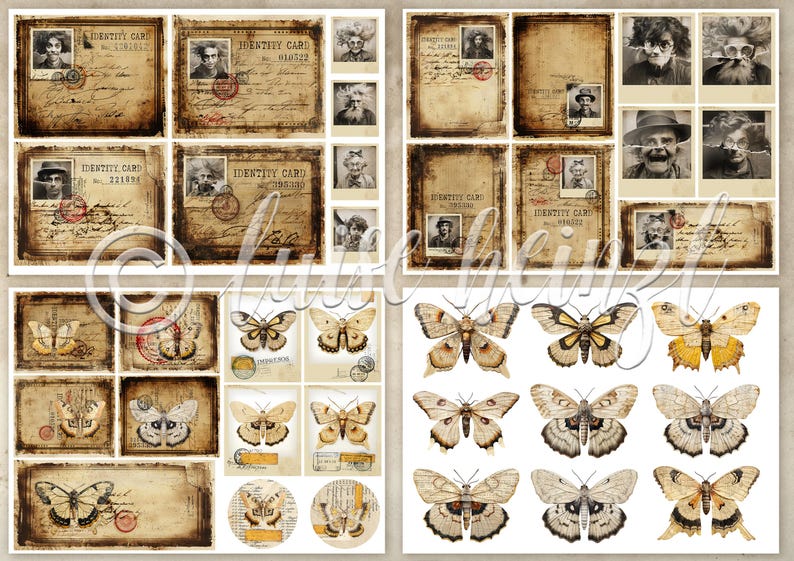 ID CARD ODDITIES Ephemera Pack, Funny Vintage Collage Photos, Photo Booth, Fussy Cut Images for