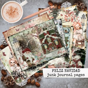 FELIZ NAVIDAD Weihnachten Junk Journal Papier, Bastelpapier, digitales Papier Junk Journals, Tagebücher, Bullet Journals, Scrapbook 8,5x11