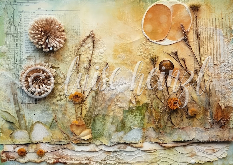 DRIED GATHERINGS junk journal pages, dried flowers and botanicals, eco dyed backgrounds for junk journals, collage sheets 21x29,7 image 8